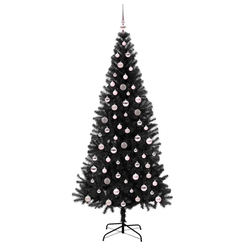 Kalėdų eglutė su 300 LED s stovu Juoda 240 cm PVC