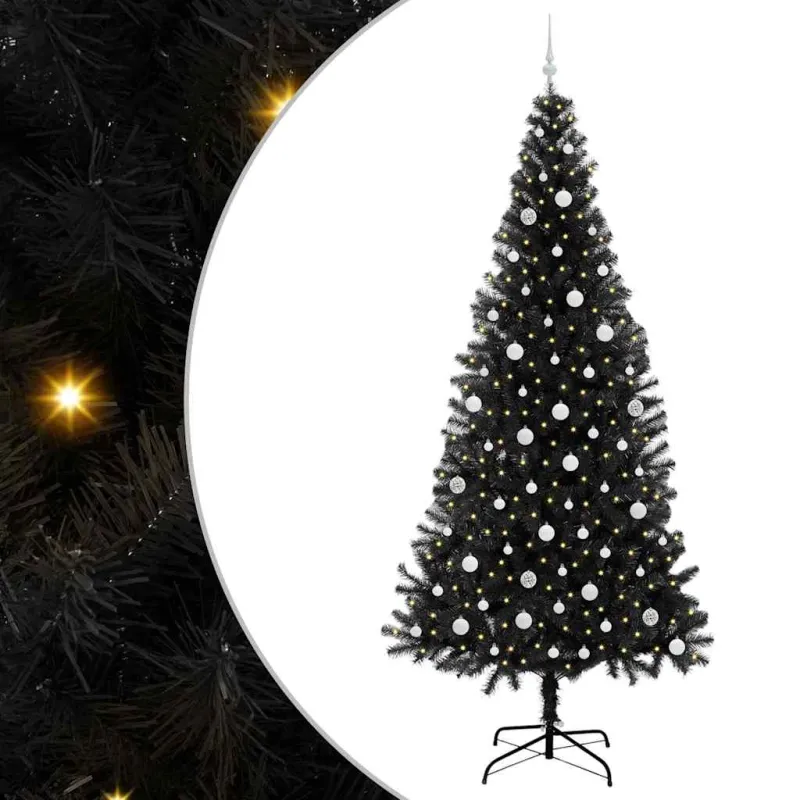 Kalėdų eglutė su 300 LED s stovu Juoda 240 cm PVC