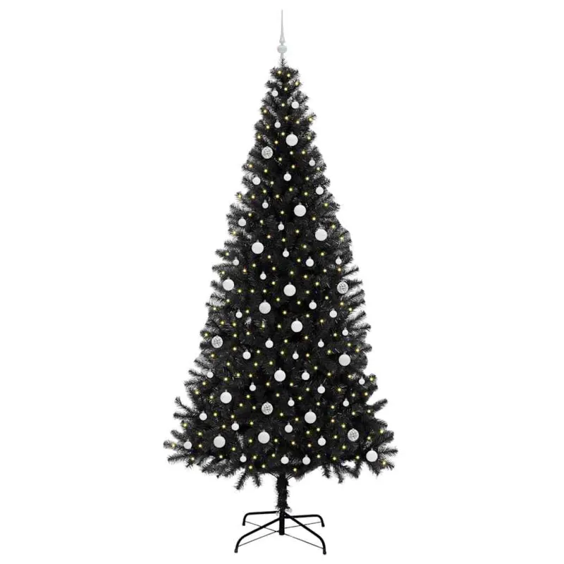 Kalėdų eglutė su 300 LED s stovu Juoda 240 cm PVC
