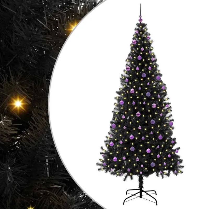 Kalėdų eglutė su 300 LED s stovu Juoda 240 cm PVC