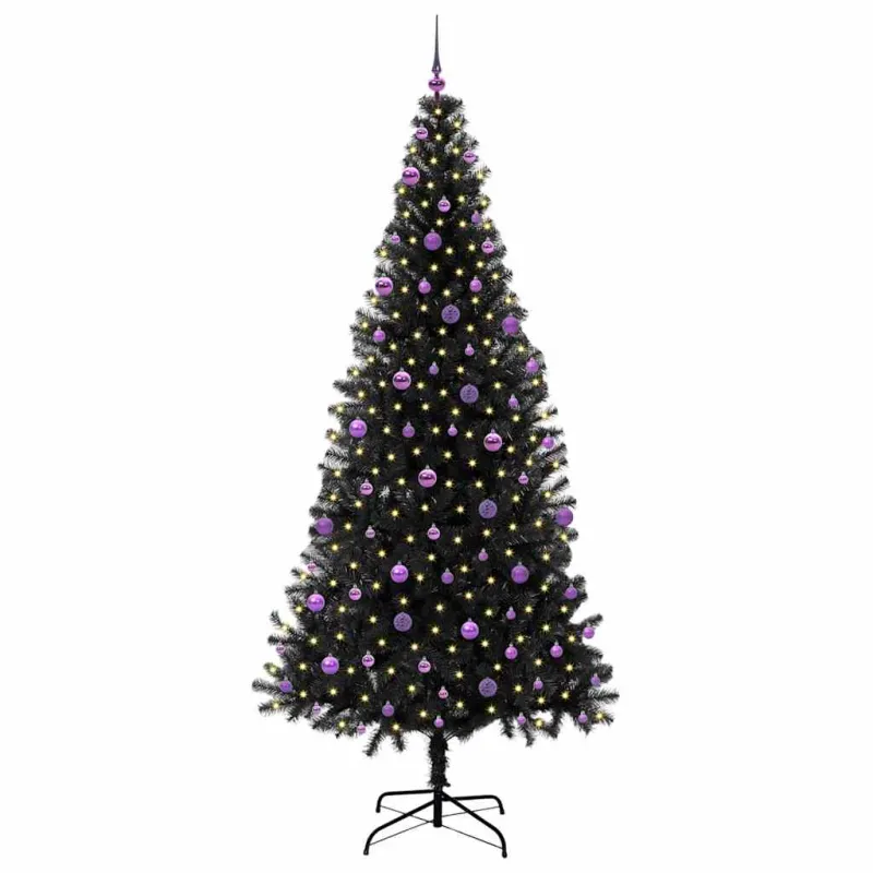 Kalėdų eglutė su 300 LED s stovu Juoda 240 cm PVC