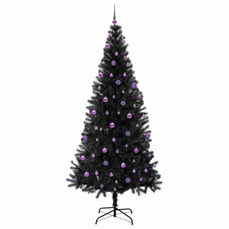 Kalėdų eglutė su 300 LED s stovu Juoda 240 cm PVC