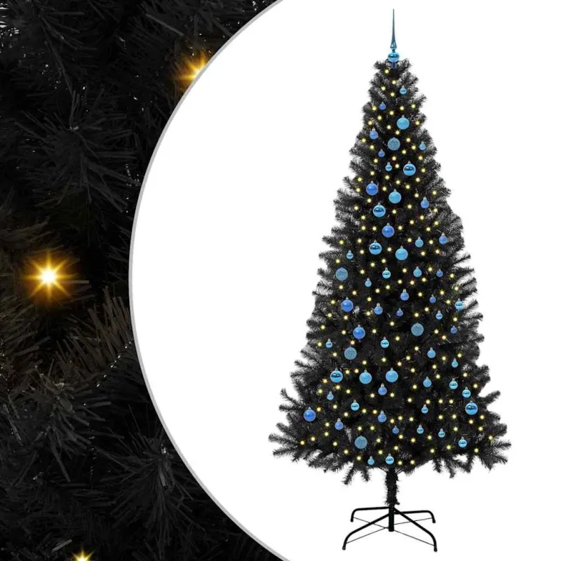 Kalėdų eglutė su 300 LED s stovu Juoda 240 cm PVC