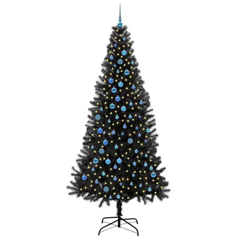 Kalėdų eglutė su 300 LED s stovu Juoda 240 cm PVC