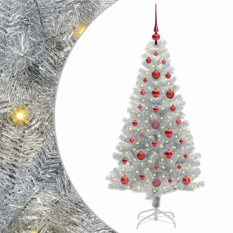 Kalėdų eglutė su 150 LED s stovu Sidabro 120 cm PET