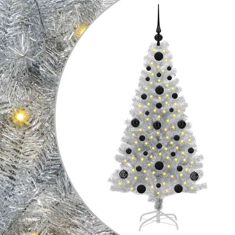 Kalėdų eglutė su 150 LED s stovu Sidabro 120 cm PET