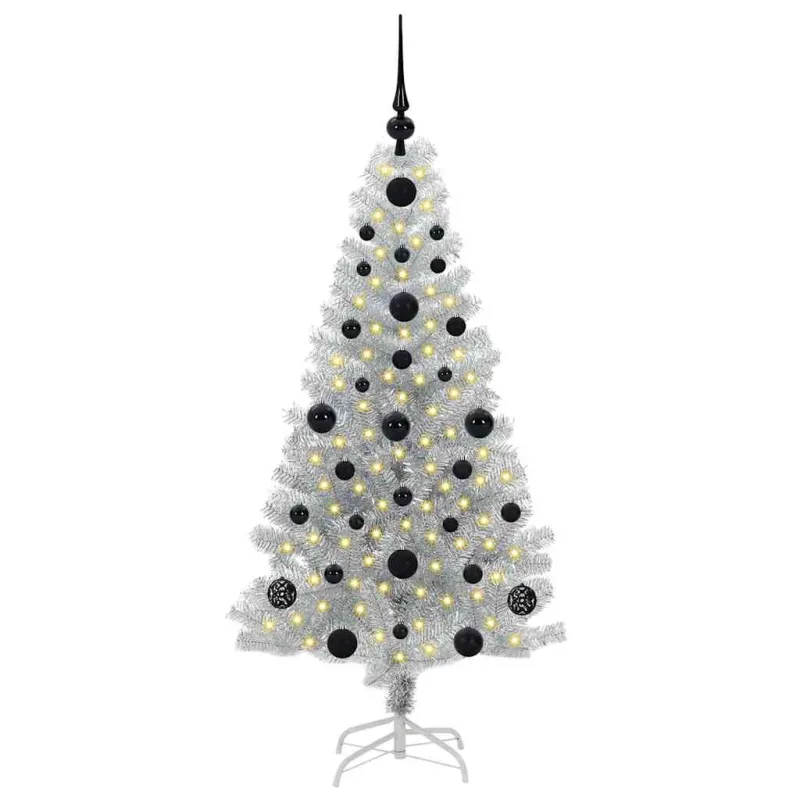 Kalėdų eglutė su 150 LED s stovu Sidabro 120 cm PET
