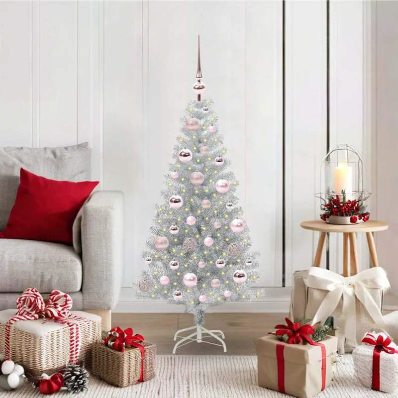 Kalėdų eglutė su 150 LED s stovu Sidabro 120 cm PET