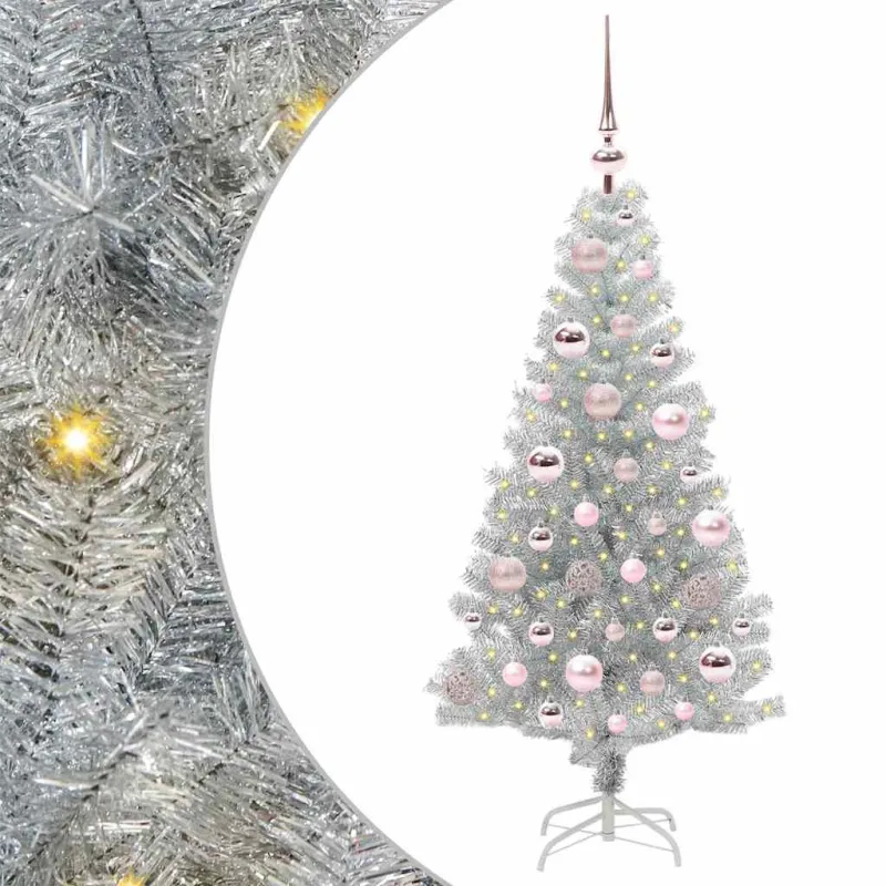 Kalėdų eglutė su 150 LED s stovu Sidabro 120 cm PET