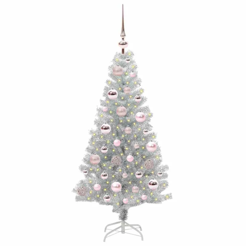 Kalėdų eglutė su 150 LED s stovu Sidabro 120 cm PET