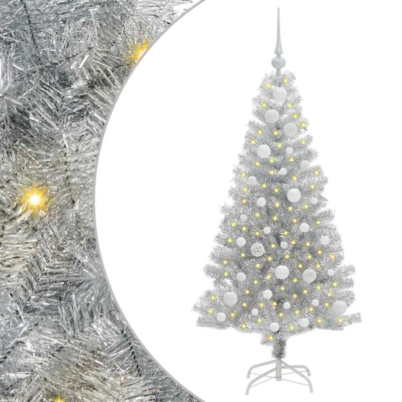 Kalėdų eglutė su 150 LED s stovu Sidabro 120 cm PET