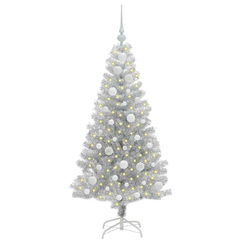 Kalėdų eglutė su 150 LED s stovu Sidabro 120 cm PET