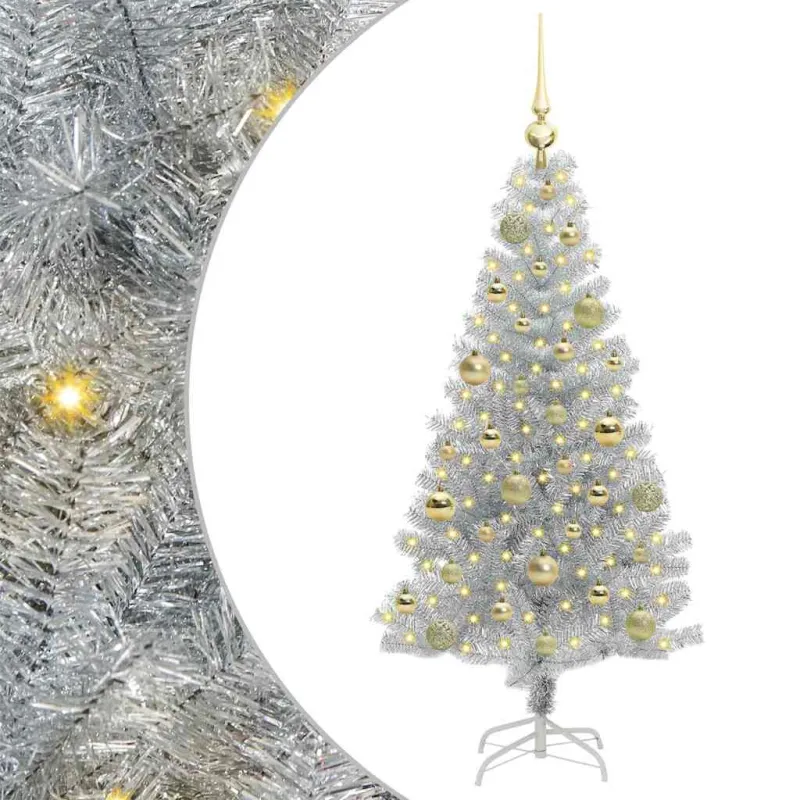 Kalėdų eglutė su 150 LED s stovu Sidabro 120 cm PET