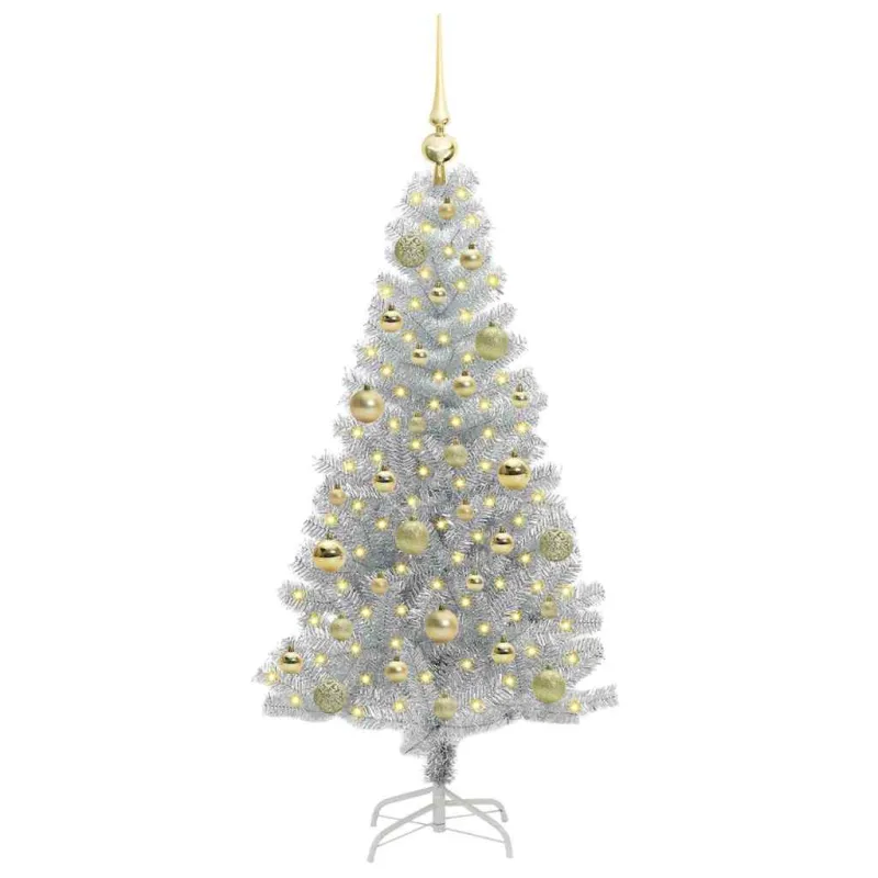 Kalėdų eglutė su 150 LED s stovu Sidabro 120 cm PET