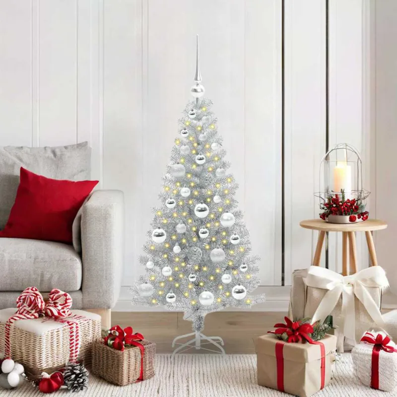 Kalėdų eglutė su 150 LED s stovu Sidabro 120 cm PET