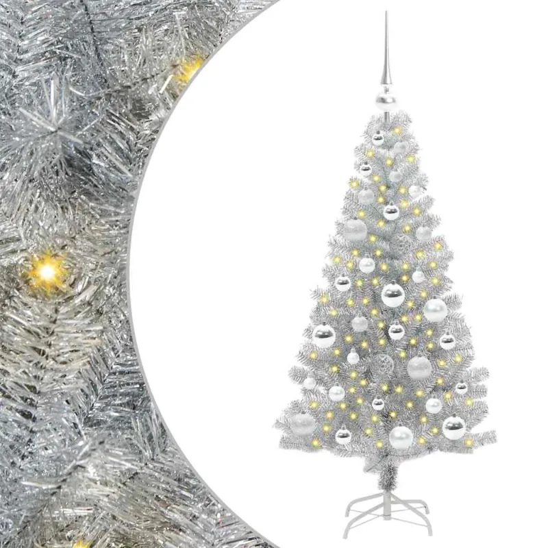 Kalėdų eglutė su 150 LED s stovu Sidabro 120 cm PET