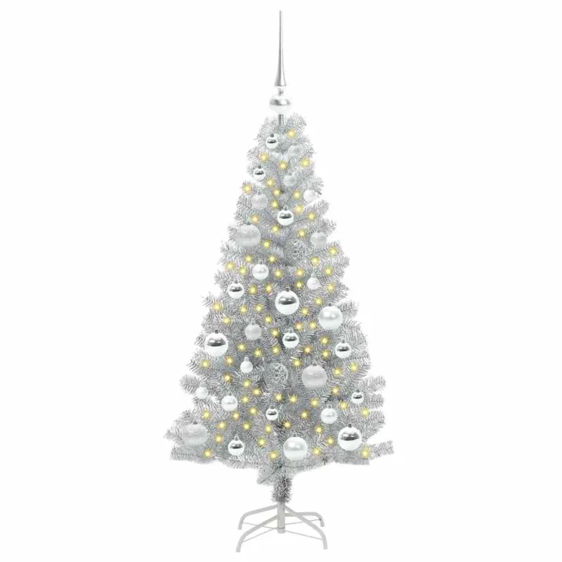 Kalėdų eglutė su 150 LED s stovu Sidabro 120 cm PET