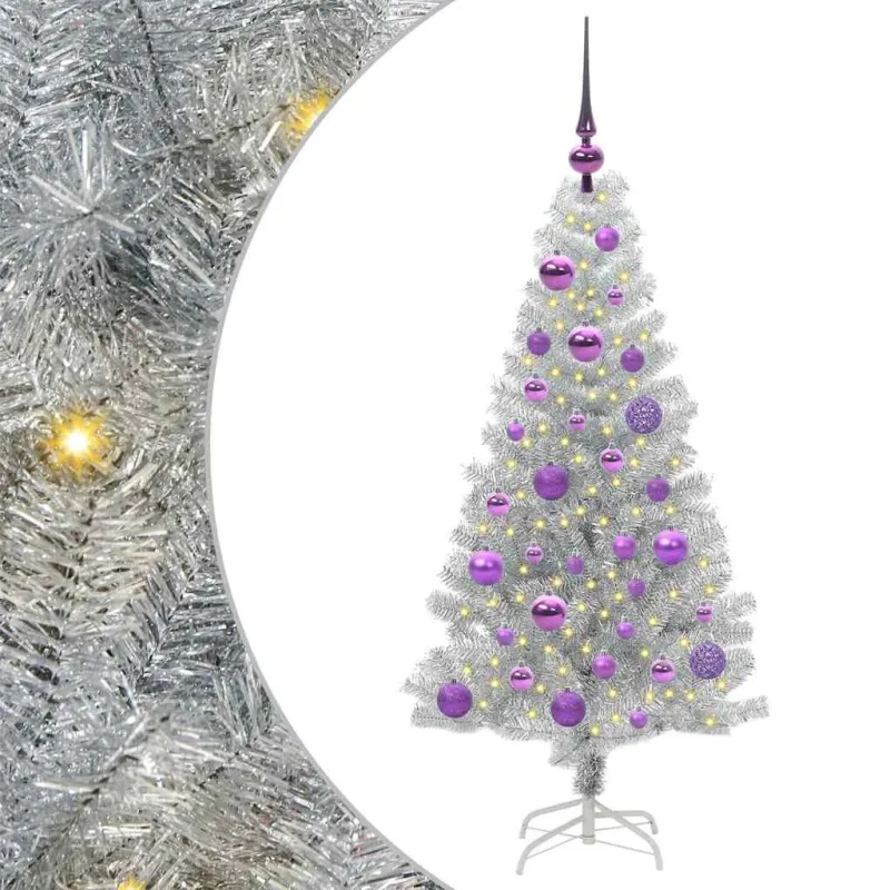 Kalėdų eglutė su 150 LED s stovu Sidabro 120 cm PET