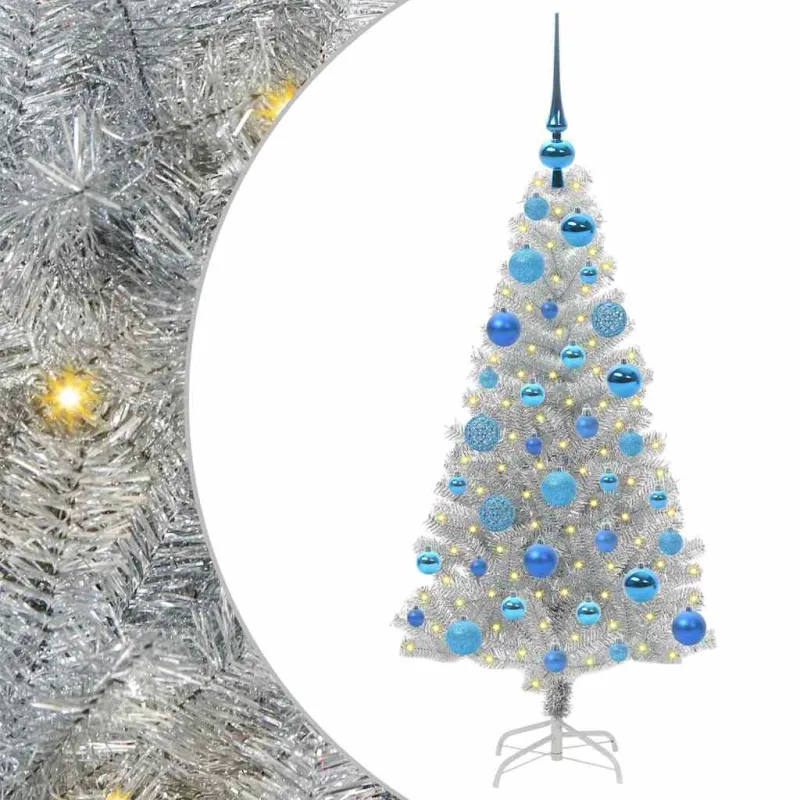 Kalėdų eglutė su 150 LED s stovu Sidabro 120 cm PET