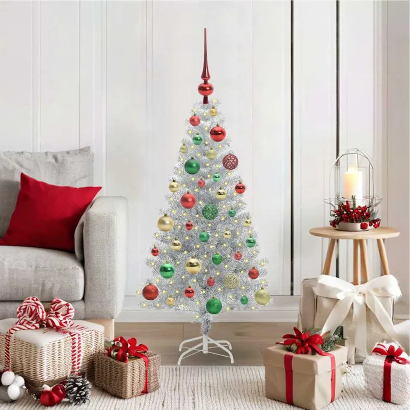 Kalėdų eglutė su 150 LED s stovu Sidabro 120 cm PET
