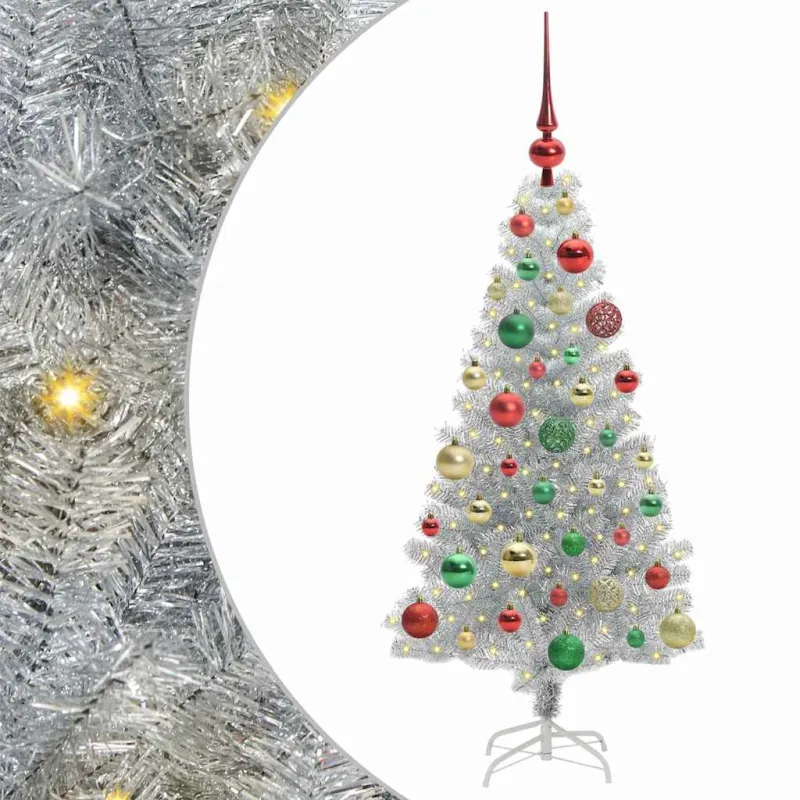 Kalėdų eglutė su 150 LED s stovu Sidabro 120 cm PET