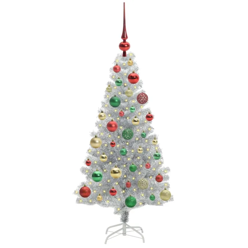 Kalėdų eglutė su 150 LED s stovu Sidabro 120 cm PET