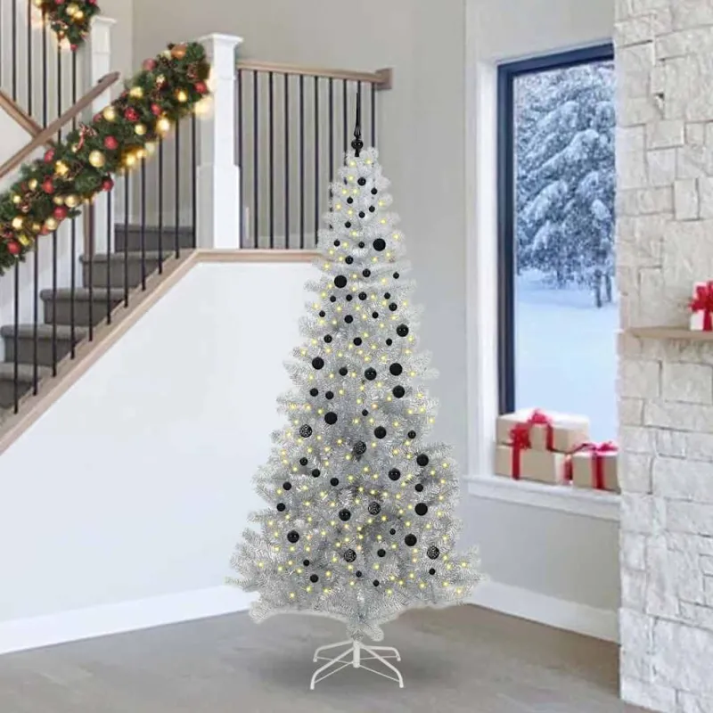 Kalėdų eglutė su 300 LED s stovu Sidabro 240 cm PET