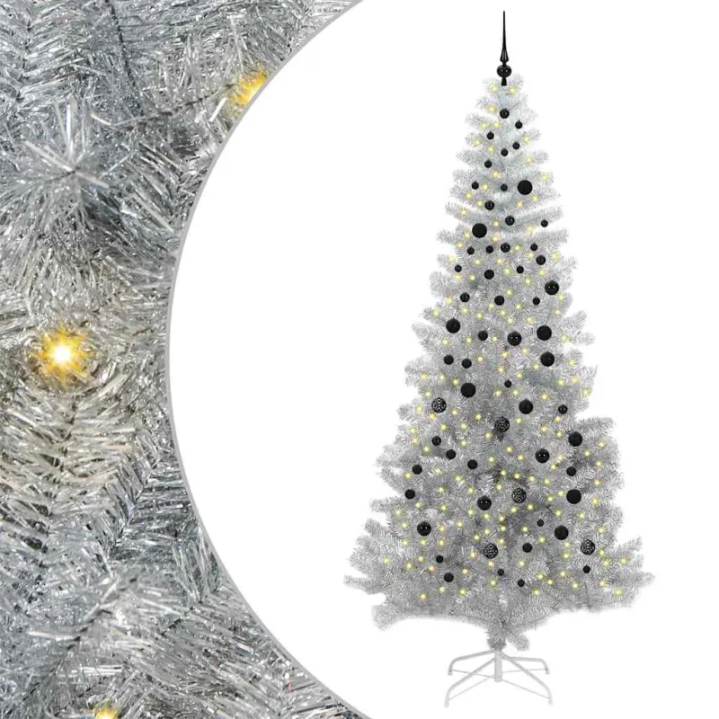 Kalėdų eglutė su 300 LED s stovu Sidabro 240 cm PET