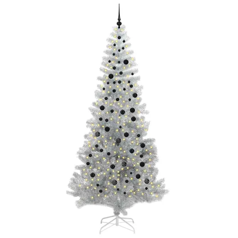 Kalėdų eglutė su 300 LED s stovu Sidabro 240 cm PET