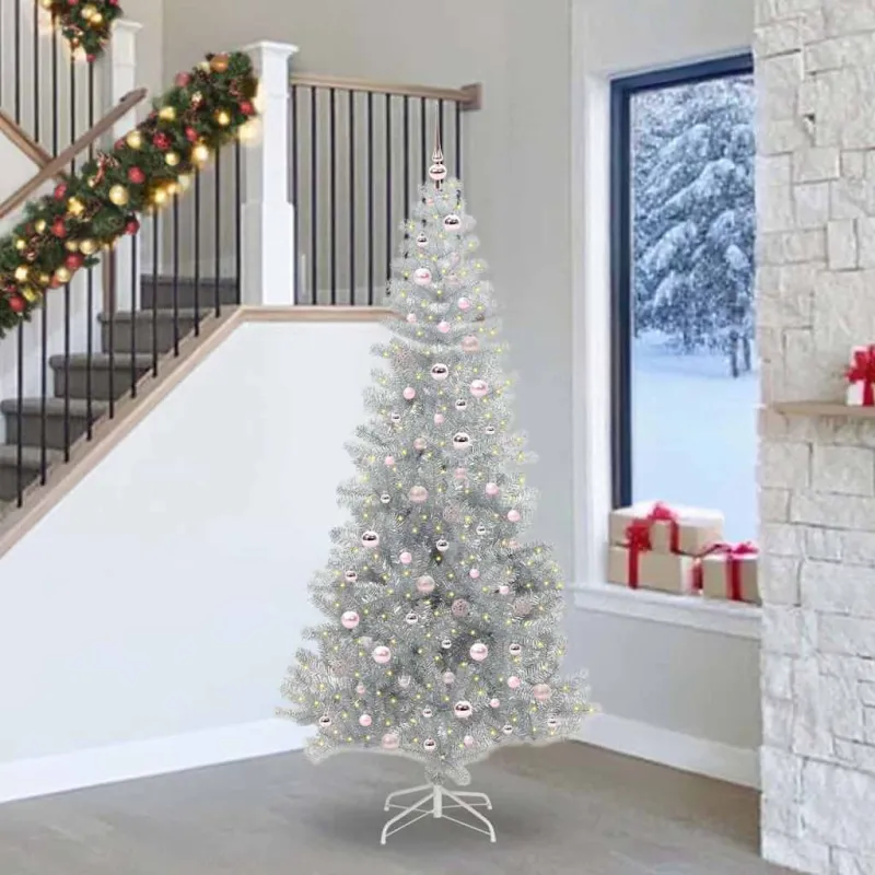 Kalėdų eglutė su 300 LED s stovu Sidabro 240 cm PET