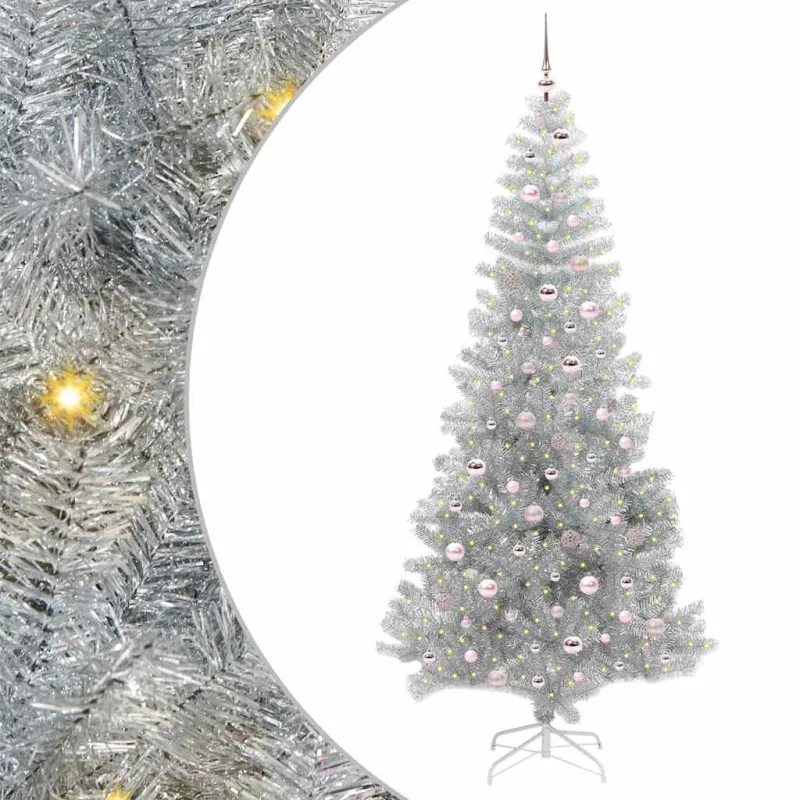 Kalėdų eglutė su 300 LED s stovu Sidabro 240 cm PET