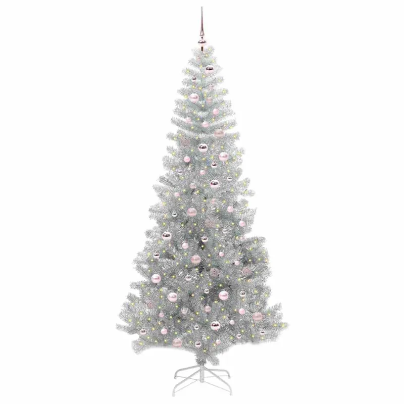 Kalėdų eglutė su 300 LED s stovu Sidabro 240 cm PET