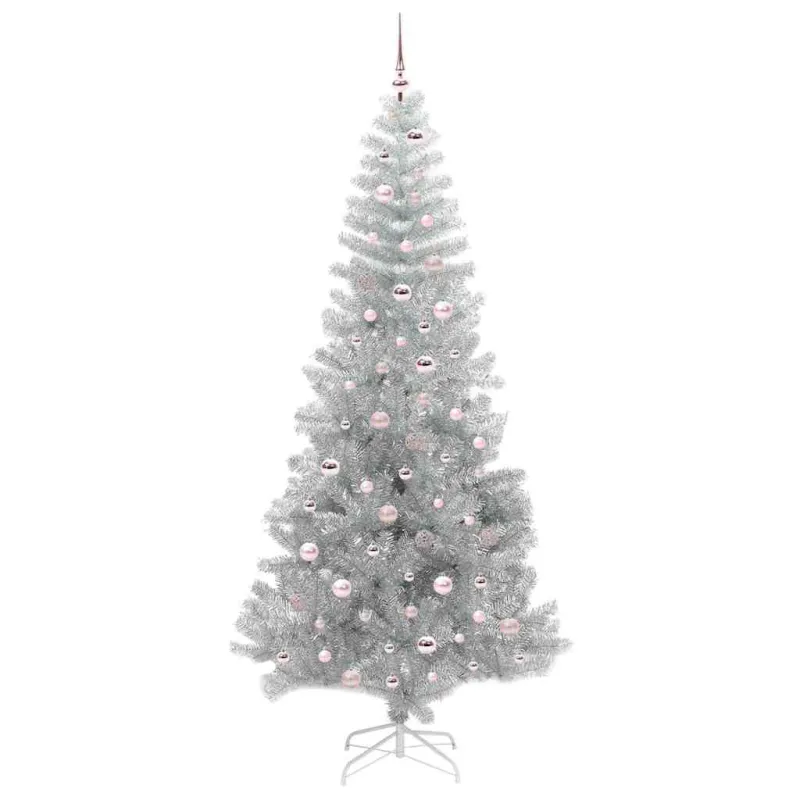 Kalėdų eglutė su 300 LED s stovu Sidabro 240 cm PET