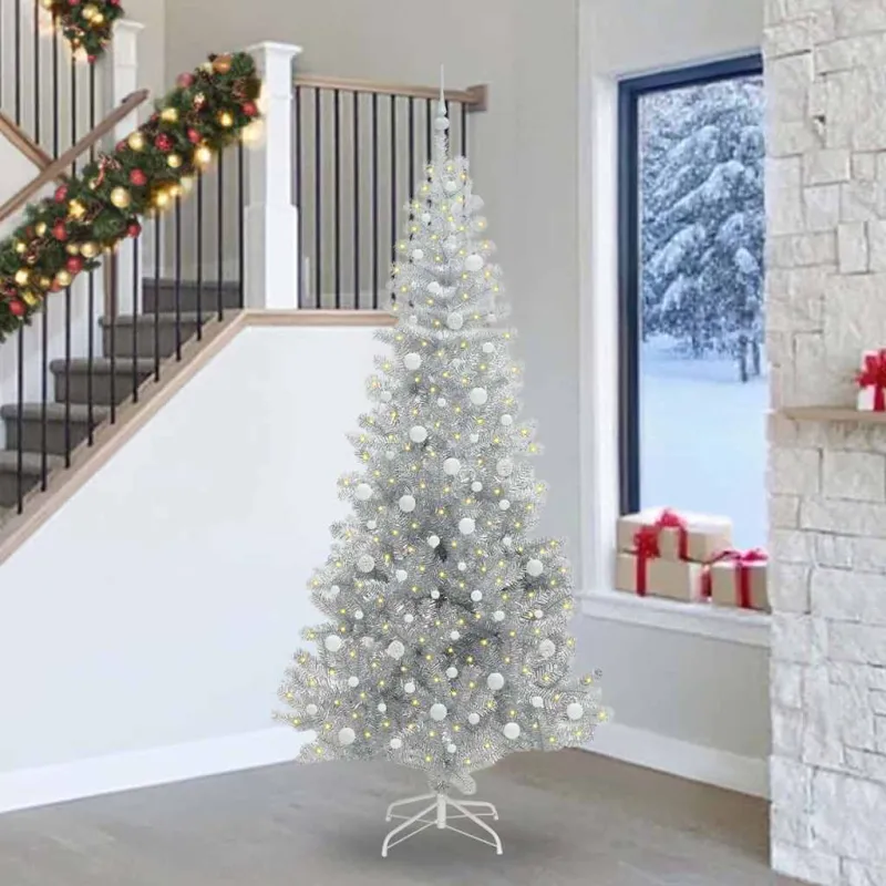 Kalėdų eglutė su 300 LED s stovu Sidabro 240 cm PET