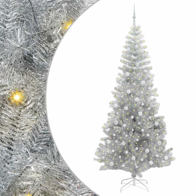 Kalėdų eglutė su 300 LED s stovu Sidabro 240 cm PET