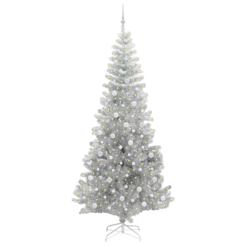 Kalėdų eglutė su 300 LED s stovu Sidabro 240 cm PET