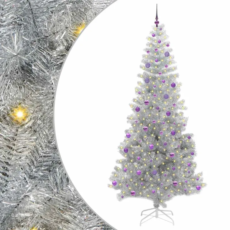 Kalėdų eglutė su 300 LED s stovu Sidabro 240 cm PET
