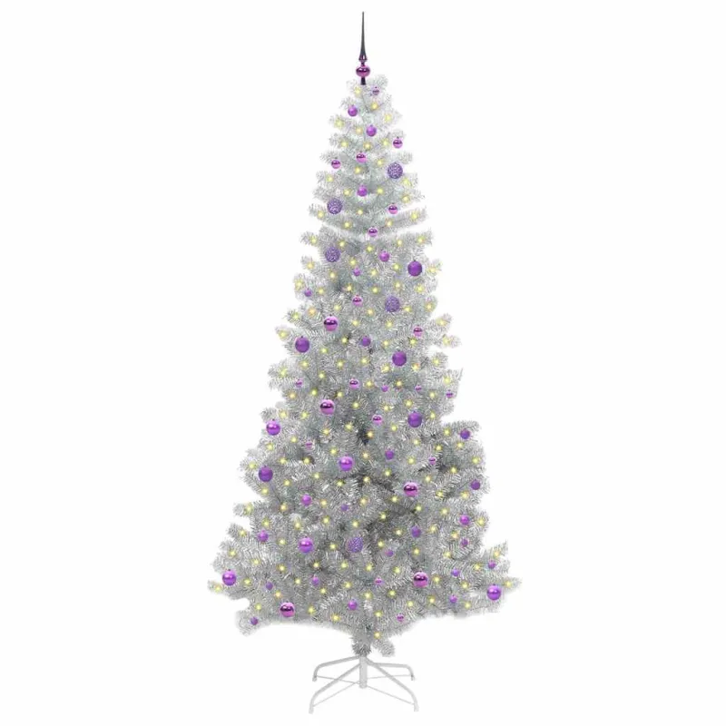 Kalėdų eglutė su 300 LED s stovu Sidabro 240 cm PET