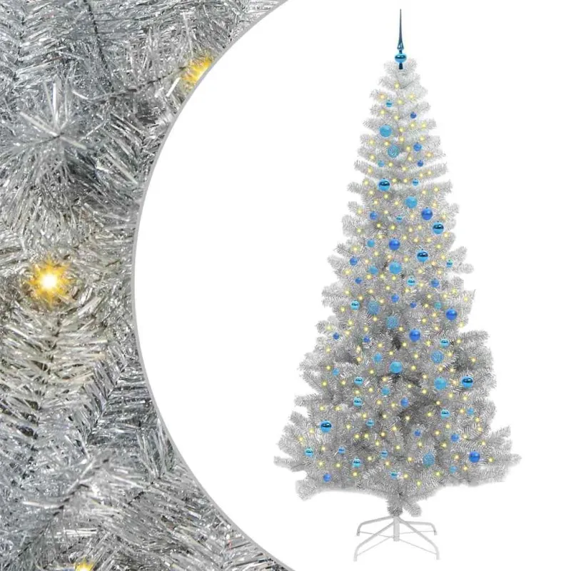 Kalėdų eglutė su 300 LED s stovu Sidabro 240 cm PET