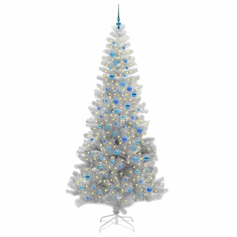 Kalėdų eglutė su 300 LED s stovu Sidabro 240 cm PET