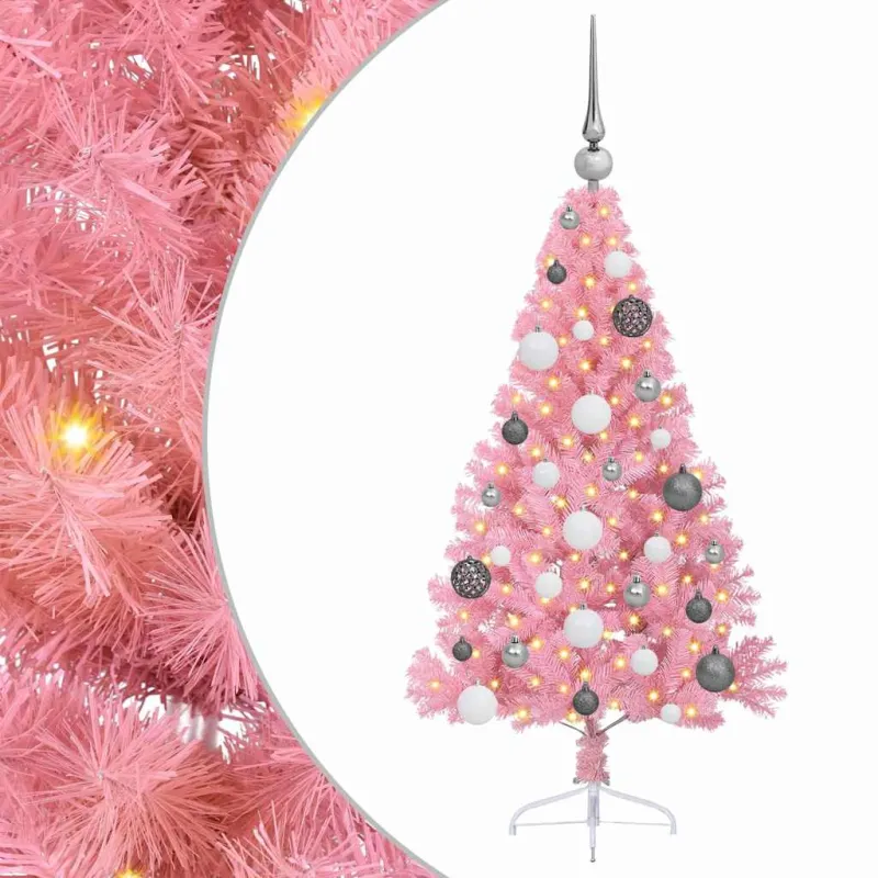 Dirbtinis prieššventinis eglutė su šviesomis Rožinė 120 cm PVC