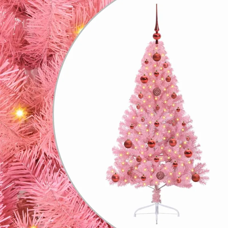 Dirbtinis prieššventinis eglutė su šviesomis Rožinė 120 cm PVC