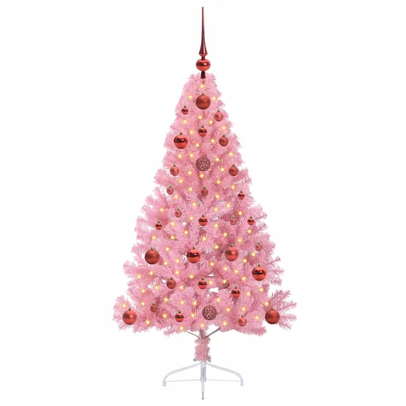 Dirbtinis prieššventinis eglutė su šviesomis Rožinė 120 cm PVC