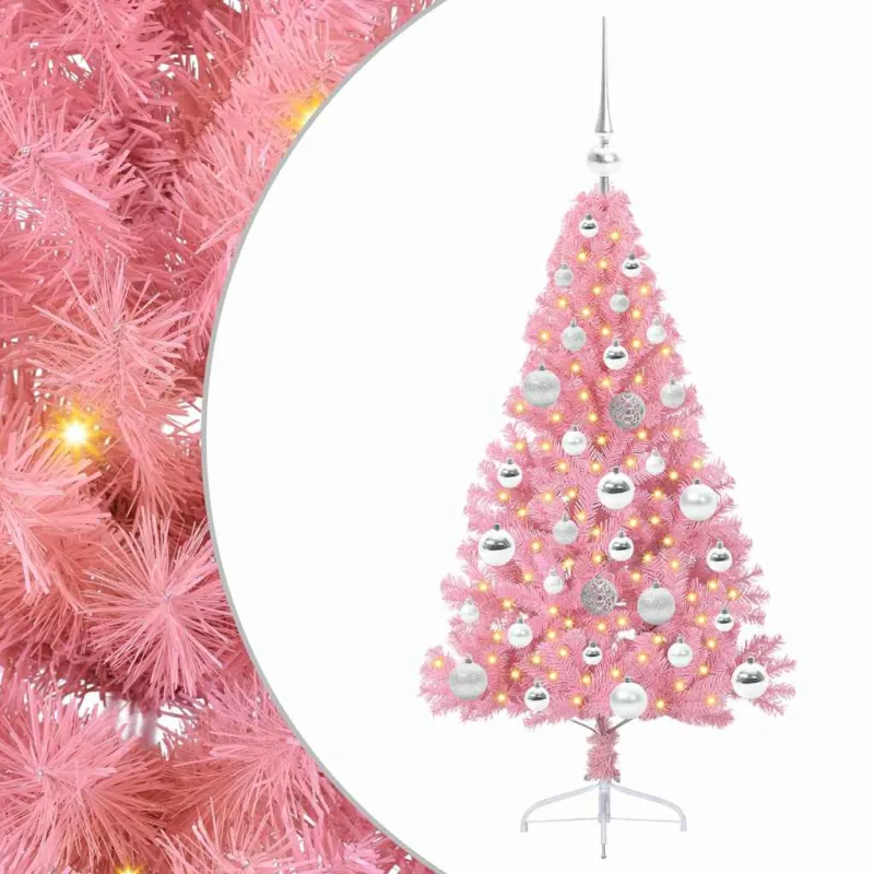 Dirbtinis prieššventinis eglutė su šviesomis Rožinė 120 cm PVC