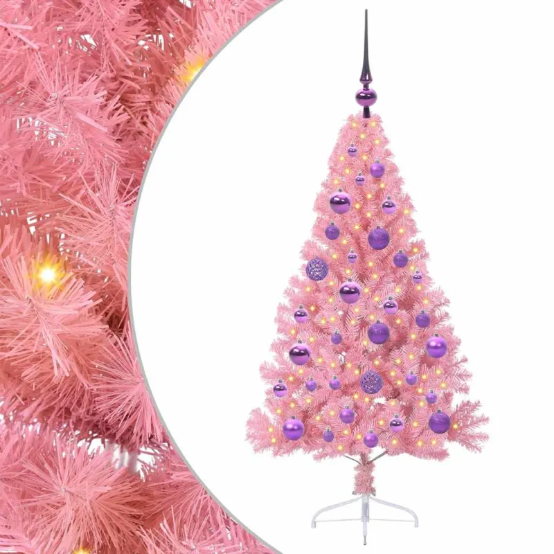 Dirbtinis prieššventinis eglutė su šviesomis Rožinė 120 cm PVC