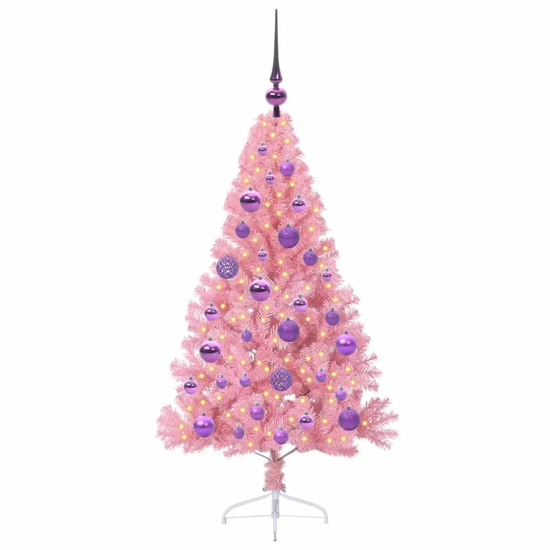 Dirbtinis prieššventinis eglutė su šviesomis Rožinė 120 cm PVC