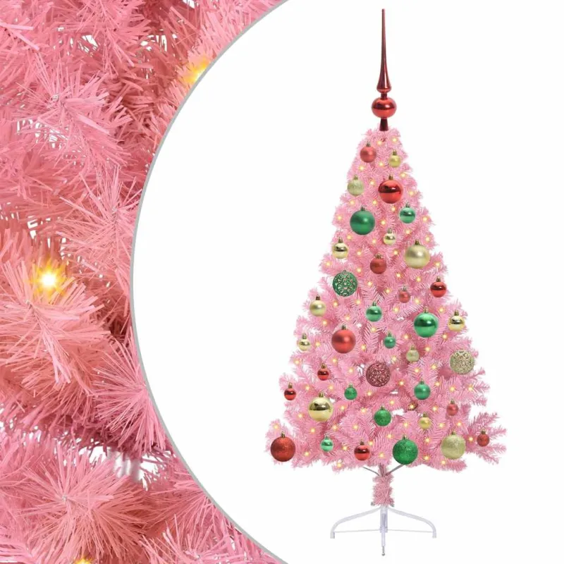 Dirbtinis prieššventinis eglutė su šviesomis Rožinė 120 cm PVC