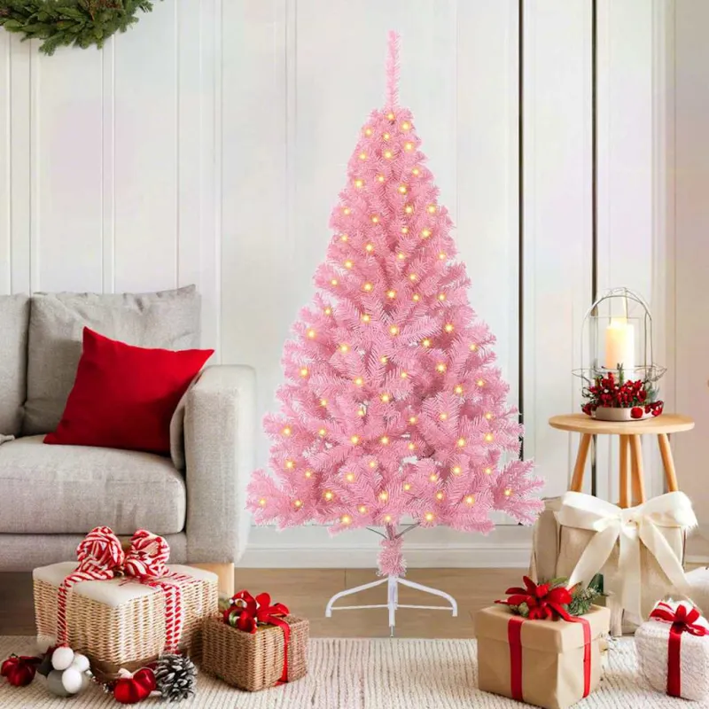 Dirbtinis prieššventinis eglutė su šviesomis Rožinė 150 cm PVC