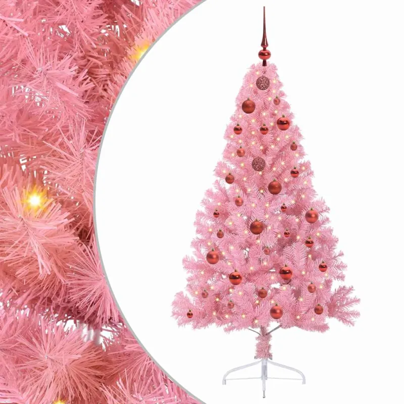 Dirbtinis prieššventinis eglutė su šviesomis Rožinė 150 cm PVC
