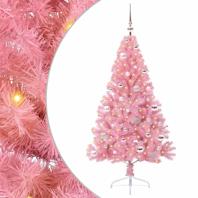 Dirbtinis prieššventinis eglutė su šviesomis Rožinė 150 cm PVC